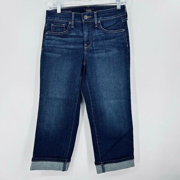 NYDJ Marilyn Straight Leg Crop Cuff Jeans Dark Wash Stretch Womens Size 0 - Picture 1 of 10